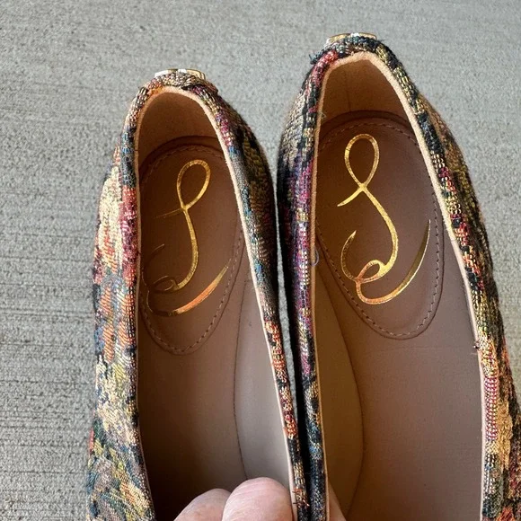 Sam Edelman Floral Tapestry Embellished Buckle Pointed Toe Ballet Flats Granny - Picture 6 of 14